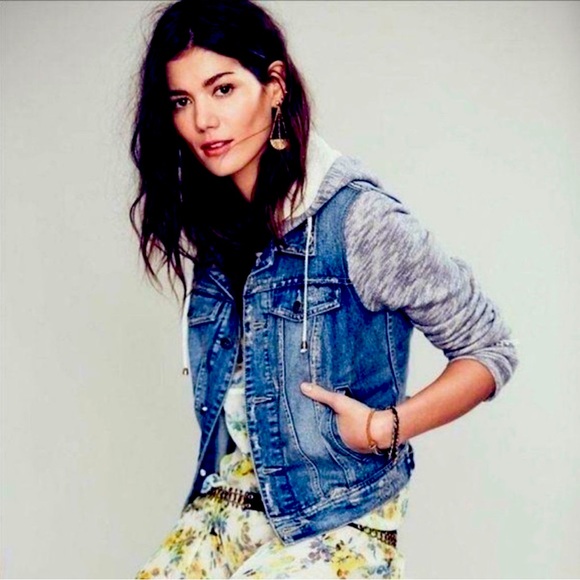 Free People Distressed denim hoodie - Picture 2 of 5